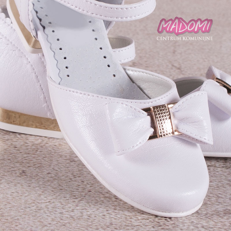 białe buty komunijne dla dziewczynek ze złotą klamerką Miko 672 zoom 1