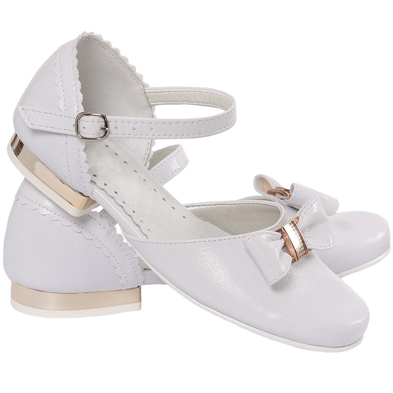 białe buty komunijne dla dziewczynek ze złotą klamerką Miko 672