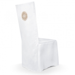  Biały pokrowiec na krzesło ze złotym nadrukiem IHS PKKCK2